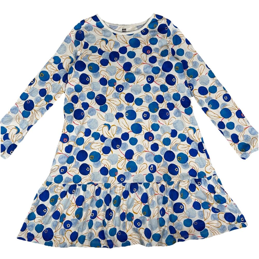 Tea Collection Blueberry Print Long Sleeve Dress Girls Size 12 Ruffle Hem
